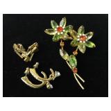 Trifari Earrings (2 sets), Colorful Flower Pin