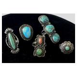 Turquiose & Silver Rings (5), 39g
