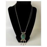 Double Chain Necklace with Turquoise Pendant