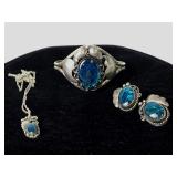Sterling Cuff Bracelet, Earrings, Necklace 36.5g