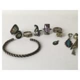 Sterling Ring, Bracelet, Mismatched Earrings 51.6g