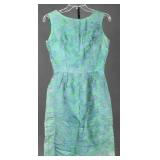 Lurex Green & Blue Floral Brocade Dress