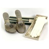 50s Clear Lucite Heels /NOS White Leather Gloves