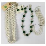 Faux Pearls & Green Acrylics Necklace