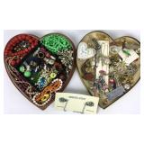 Heart Shaped Boxes Full of Misc Jewelry (2)