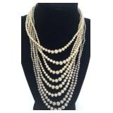 Multi-Strand Tri-Color Pearl Necklace