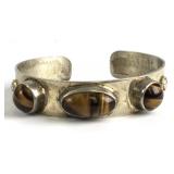 Sterling Silver Cuff Bracelet w/ Tiger Eye Stones