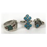 Native American Turquoise Rings (3) 11.4g