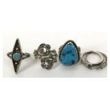 Native American Ster. Silver Turquoise Rings (4)