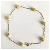14K Gold Bracelet w/ Carved White Beads, 1.5g