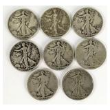 Walking Liberty Half Dollars (8), 90% Silver