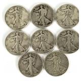 Walking Liberty Half Dollars (8), 90% Silver