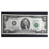 1976 $2 Green Seal Two Dollar Bill