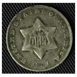 1851-O Three Cent Silver - No Outlines  XF