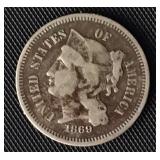 1869 Three Cent Nickel  F