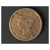 1841 Large Cent - Braided Hair Liberty Head  F