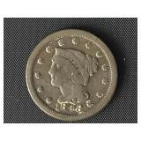 1848 Large Cent - Braided Hair Liberty Head  F
