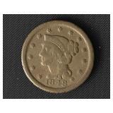 1848 Large Cent - Braided Hair Liberty Head  F