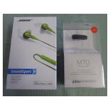 1 LOT WITH PLANTRONICS M70, BOSE HEADSETS