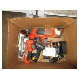 BOX OF ASSORTED POWER TOOLS (DRILLS,CIRCULAR SAW,B