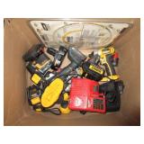1 BOX OF DEWALT POWER TOOLS, DRILL, SAW BLADE