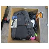 BOX OF MISCELLANEOUS ITEMS, BACKSPACKS