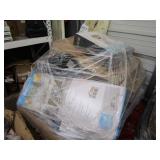 PALLET OF ASSORTED HOUSEHOLD ITEMS STORAGE BENCH,