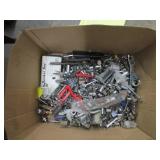 BOX OF ASSORTED TOOLS AND SOCKETS