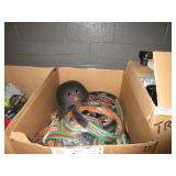 BOX OF ASSORTED ITEMS, BELTS, BIKE HELMET