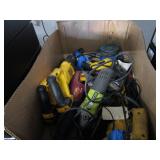BOX OF ASSORTED POWER TOOLS, RYOBI, DEWALT