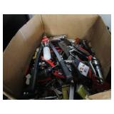 BOX OF ASSORTED HAND TOOLS, CLIPPERS, SCREWDRIVER