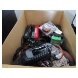BOX OF ASSORTED ITEMS, BATTERY CHARGER, JUMPER