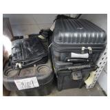BLACK SUITCASE, BRIEFCASE, BOXES WITH ASSORTED
