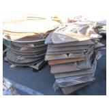 ASSORTED WOODEN TABLES AND TIRES