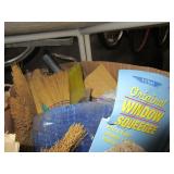BOX OF BROOM HEADS, TRASH BAGS, & MISC