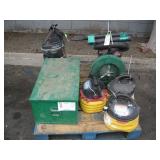 PALLET WITH WET/DRY VACS & BOX OF ASSORTED PIPE