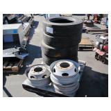 PALLET OF 19.5" RIMS AND TIRES 225/70R19.5