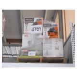 PALLET OF RIDGID WET/DRY VACUUMS & RYOBI TILE SAW