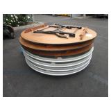 A PALLET WITH ROUND FOLDING TABLES