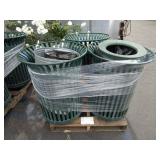 A PALLET WITH METAL TRASH CANS