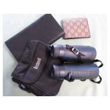 1 BAG W/DESIGNERS WALLETS,BINOCULARS