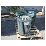 PALLET WITH 2 METAL TRASH CANS