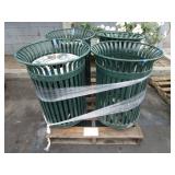 A PALLET WITH METAL TRASH CANS