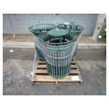 A PALLET OF METAL TRASH CANS