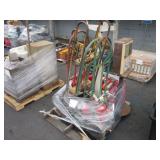 PALLET WITH ASSORTED DOLLYS & FIRE EXTINGUISHERS