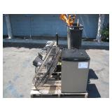 PALLET WITH MINI FRIDGE, WORX WEED EATERS, FAN &