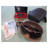 1 BAG W/BINOCULARS, JEWELRY, CURRENCY, NINTENDO
