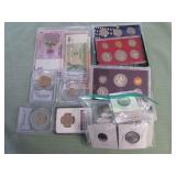1 BAG W/COLLECTABLE CURRENCY,COINS