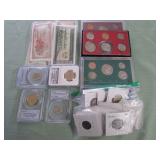 1 BAG W/COLLECTABLE CURRENCY,COINS