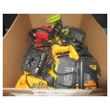 BOX WITH ASSORTED POWER TOOLS & CHARGERS